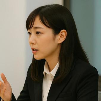 面接で話をしている若い女性 面接で話をしている若い女性の写真