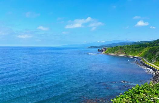 北海道 日本海追分ソーランライン 北海道 日本海追分ソーランライン 海,日本海道路,シーサイドロードの写真素材