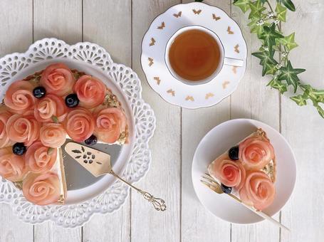 アップルローズタルト りんごタルト,フルーツタルト,タルトの写真素材