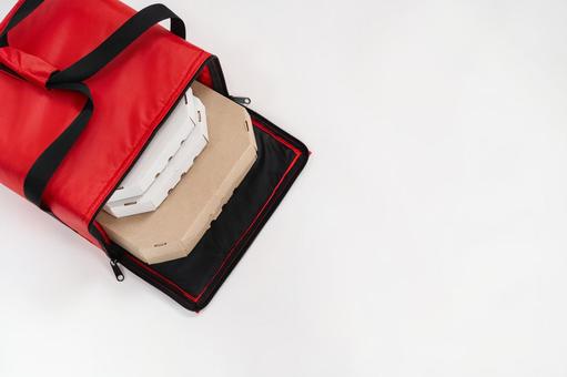 保温ピザバッグの俯瞰 配達,フードデリバリー,デリバリーの写真素材