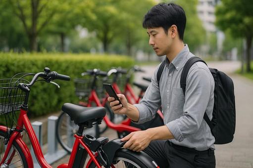 シェアサイクルをアプリで開錠 シェアサイクルをアプリで開錠の写真