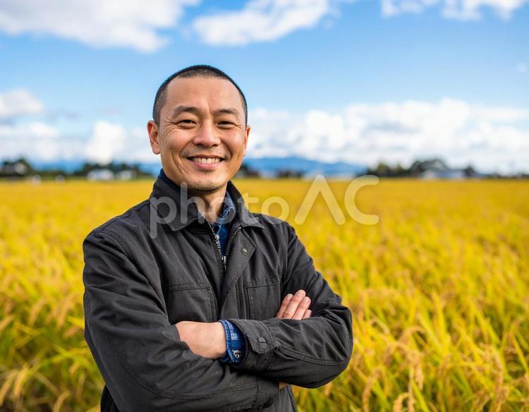 秋・私の水田が収穫時期です 農家,男性,稲穂の写真素材