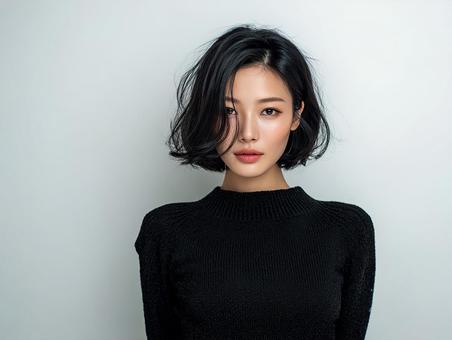 黒ニットを着たボブヘアの美人女性の写真