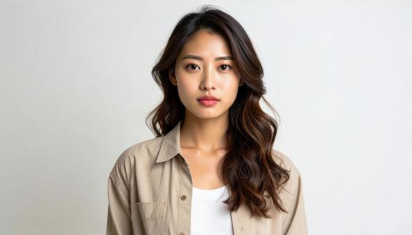 シャツを着たアジア人女性のポートレート シャツを着たアジア人女性のポートレートの写真