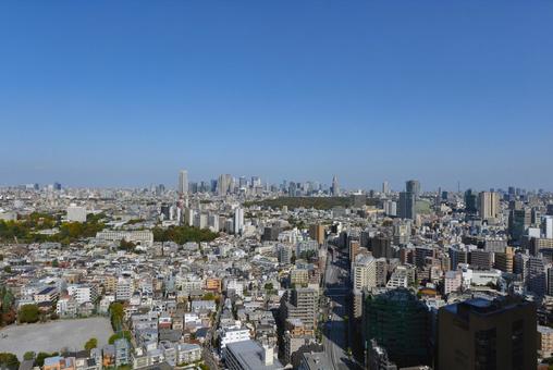 目黒区大橋から新宿方面の眺望 街並み,空,遠景の写真素材