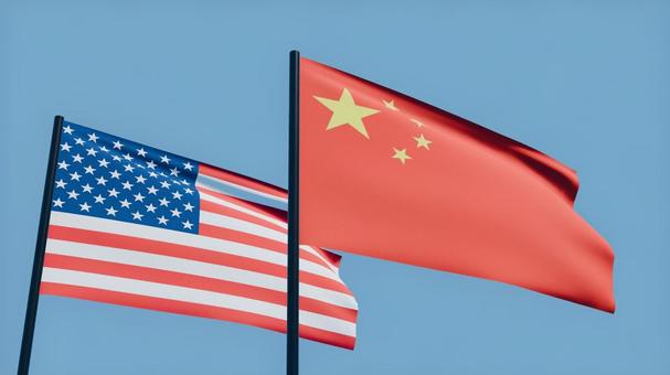 アメリカと中国国旗4K・風になびく アメリカと中国国旗4K・風になびく アメリカ,中国,国旗の写真素材