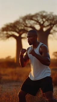 アフリカ人男性ボクサーの力強い眼差し アフリカ人男性ボクサーの力強い眼差しの写真