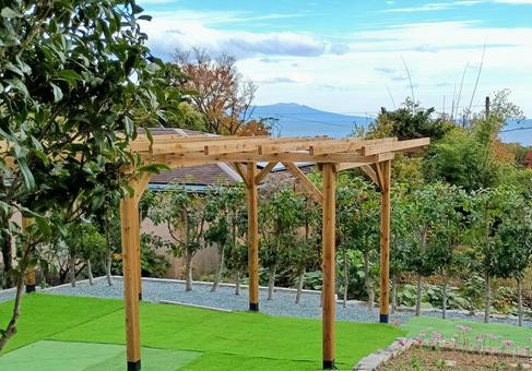 大島の見える棚 青空,天空,公園の写真素材