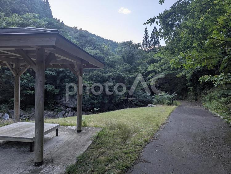 自然の中の休憩所　2 山道,山,木々の写真素材
