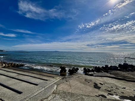 横須賀の東京湾 東京湾,横須賀,波打ち際の写真素材