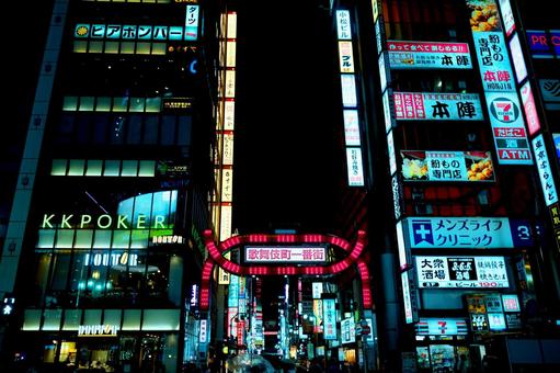 歌舞伎町一番街の夜のネオン 歌舞伎町一番街の夜のネオン 歌舞伎町,新宿,東京の写真素材