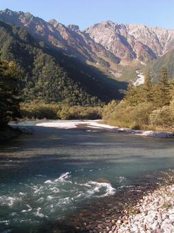 梓川と穂高連峰 梓川,穂高,川の写真素材