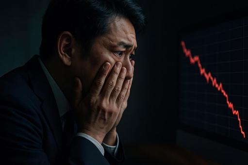 損失にショックを受ける投資家の横顔 損失にショックを受ける投資家の横顔の写真