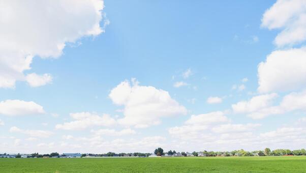 緑の大地と大空 空,大空,夏の空の写真素材