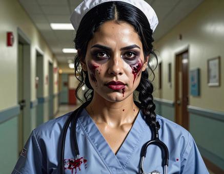 ゾンビナース ハロウィン仮装 暗い病院 ゾンビナース ハロウィン仮装 暗い病院の写真