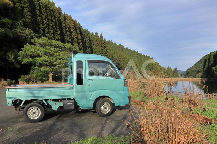 軽トラのある風景　枯れたアジサイ 軽トラ,トラック,風景の写真素材