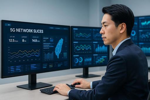 Engineer monitoring 5G network slices, 5g, network slices, monitoring, JPG