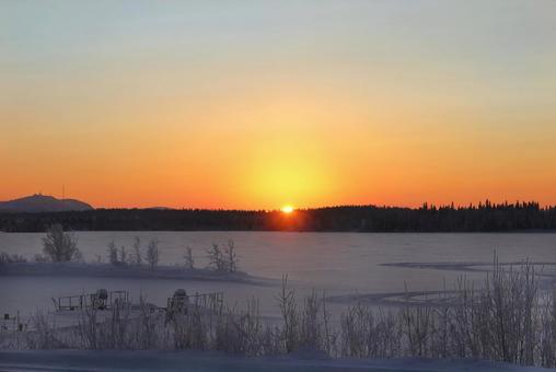北欧 美しい初日の出の風景 初日の出,ご来光,朝焼けの写真素材