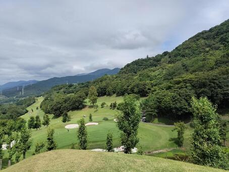 青空のゴルフ場 ゴルフ場,ゴルフ,ゴルフコースの写真素材