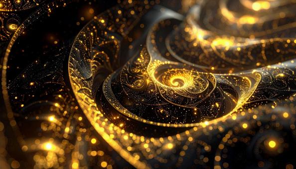 黄金の螺旋模様が輝く幻想的フラクタル 黄金の螺旋模様が輝く幻想的フラクタルの写真