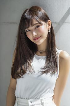 柔らかい光の中で微笑む女性 柔らかい光の中で微笑む女性の写真