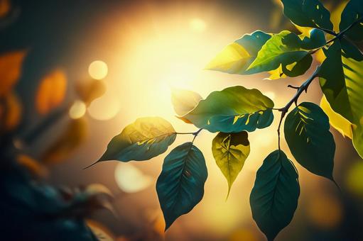 夕日に照らされる植物 夕日に照らされる植物の写真