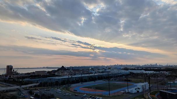 舞浜の夕焼け 空,雲,海の写真素材