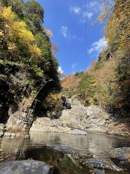 錦秋の渓谷 山,森,川の写真素材