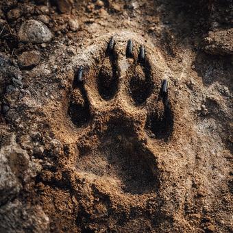 泥に残る子グマの足跡 泥に残る子グマの足跡の写真