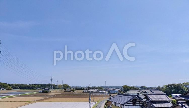 東水戸道路から見るひたちなか市の田園風景 水田,田圃,田んぼの写真素材