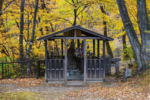 秋の鳳鳴四十八滝⑻ 秋,紅葉,祠の写真素材