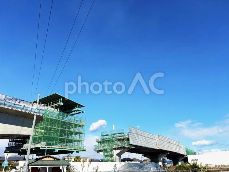 建設中の高速道路と青空 高速道路,道路,建設中の写真素材