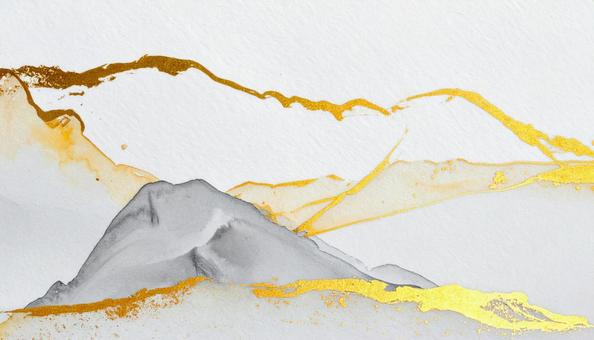 山の水墨画と金箔の入った和紙 山の水墨画と金箔の入った和紙の写真