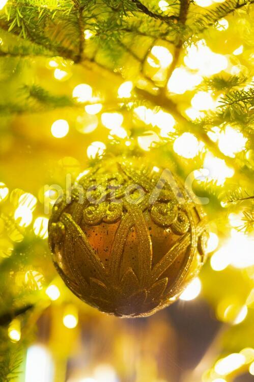 クリスマスオーナメントとイルミネーション クリスマスオーナメント,イルミネーション,もみの木の写真素材