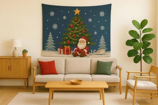 タペストリーのあるクリスマスのリビング タペストリーのあるクリスマスのリビングの写真