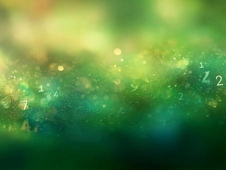 緑の光の中に舞う数字の背景 緑の光の中に舞う数字の背景の写真