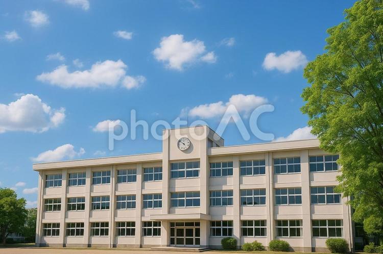 青空と校舎の風景 学校,校舎,教育の写真素材