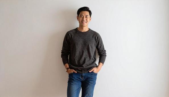 茶色のセーターを着た男性 茶色のセーターを着た男性の写真