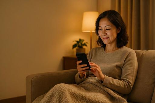 ソファでリラックス×スマホ ソファでリラックス×スマホの写真