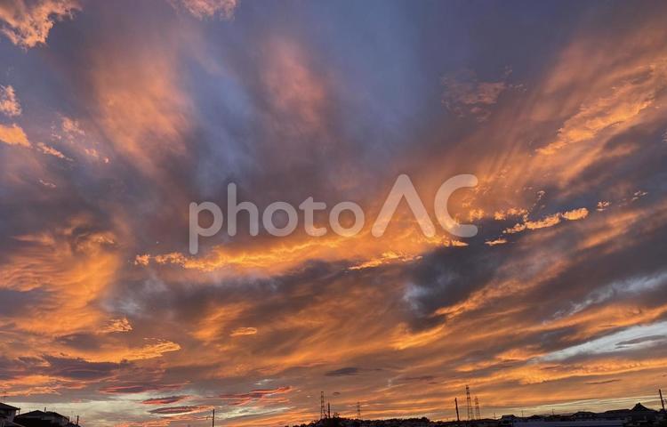 9月豪雨あとの夕焼け1 夕焼け,夕暮れ,夕陽の写真素材