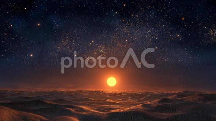 宇宙を感じさせる砂漠の夜明け 星空,砂漠,砂丘の写真素材