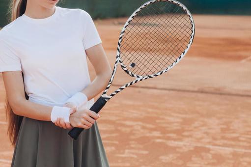 女性テニス選手 テニス,ラケット,握るの写真素材