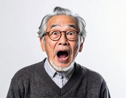 口を開けてい驚くメガネをかけた老人 口を開けてい驚くメガネをかけた老人の写真
