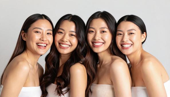 4人組の笑顔の女性 4人組の笑顔の女性の写真