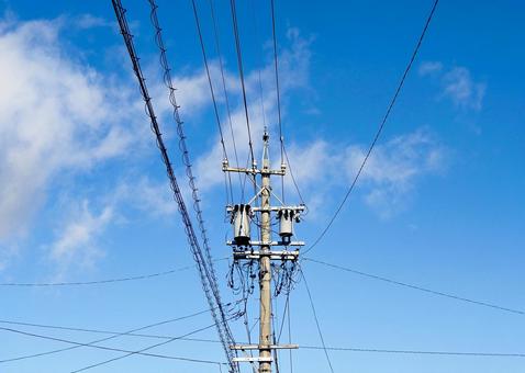 Photo, telegraph pole, wire, blue sky, 