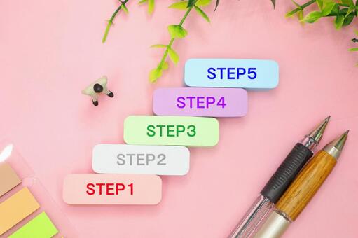 5つのステップ ステップ,ステップアップ,フローの写真素材