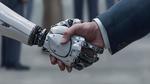 テクノロジーと共存する未来の提携 握手,ロボット,人間の写真素材