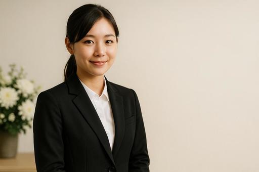 微笑む若手葬祭ディレクターのポートレートの写真