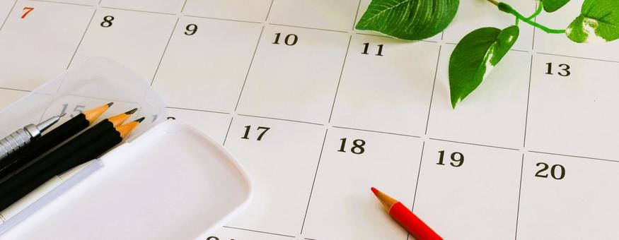 文房具とカレンダー　バナー　スケジュール ビジネス,バナー,カレンダーの写真素材