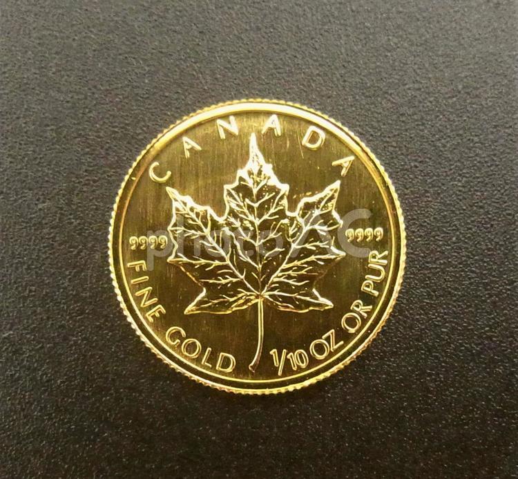【金貨】カナダ　メープルリーフ　コイン　3 金貨,金,メープル金貨の写真素材